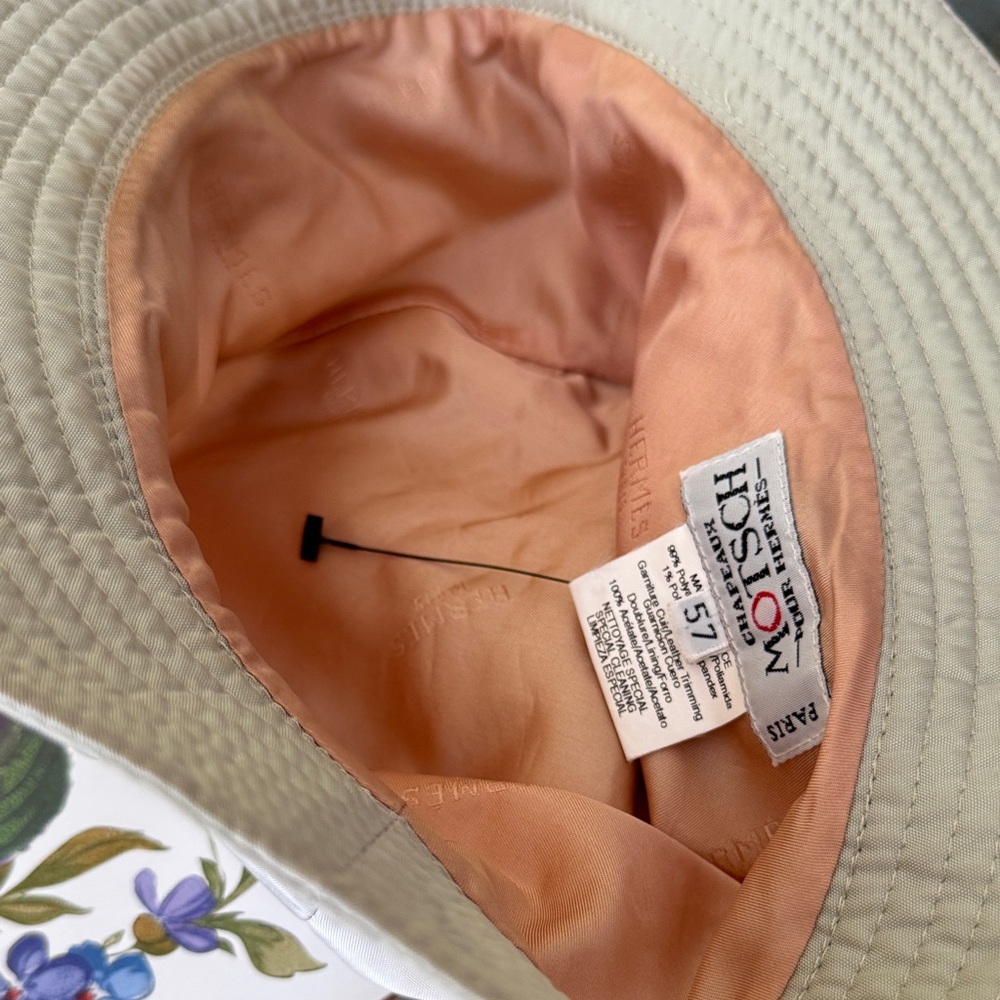 Hermes Cream Bucket Hat with Peach Lining - Picture 2 of 8